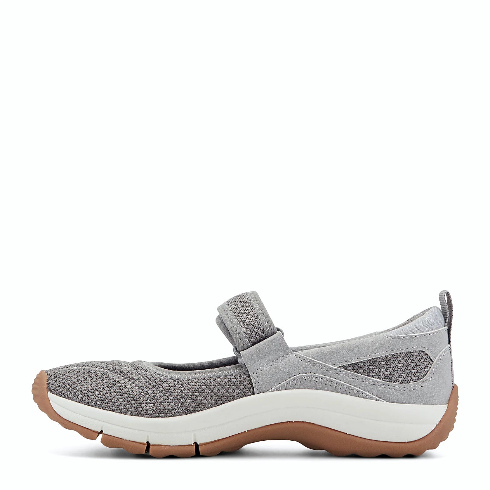 Slightly elevated heel on a knit walking shoe