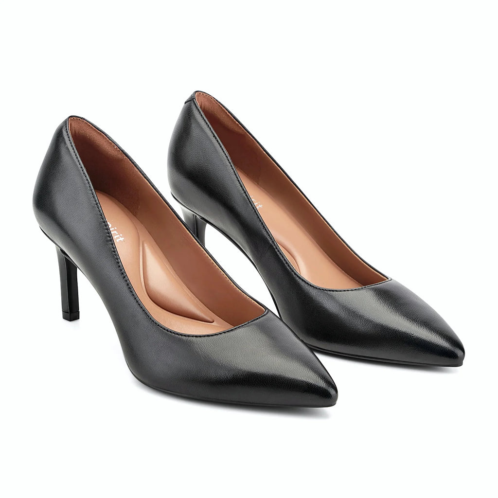 Dress pump shown from the side with its pointed toe