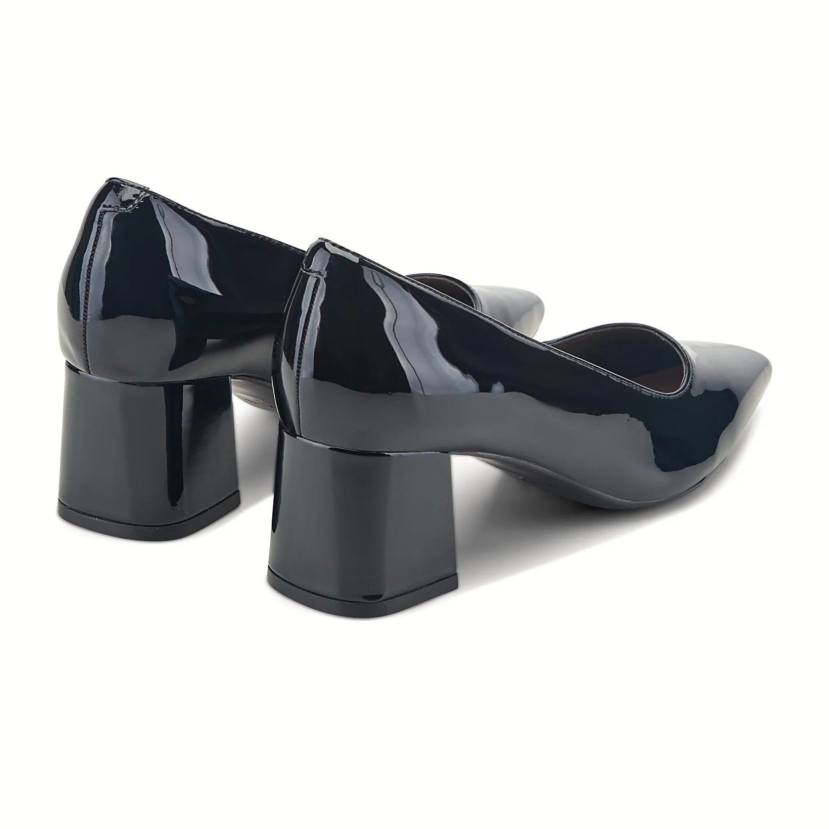 Natural-toned leather upper on a block heel pump