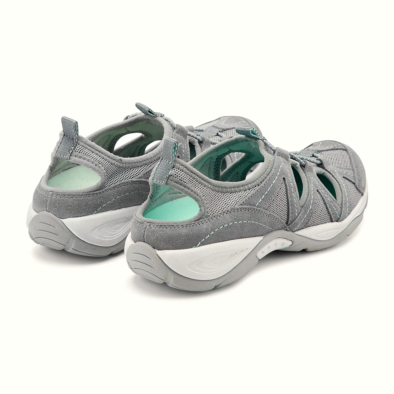 Pull-on tab at the heel of a walking shoe