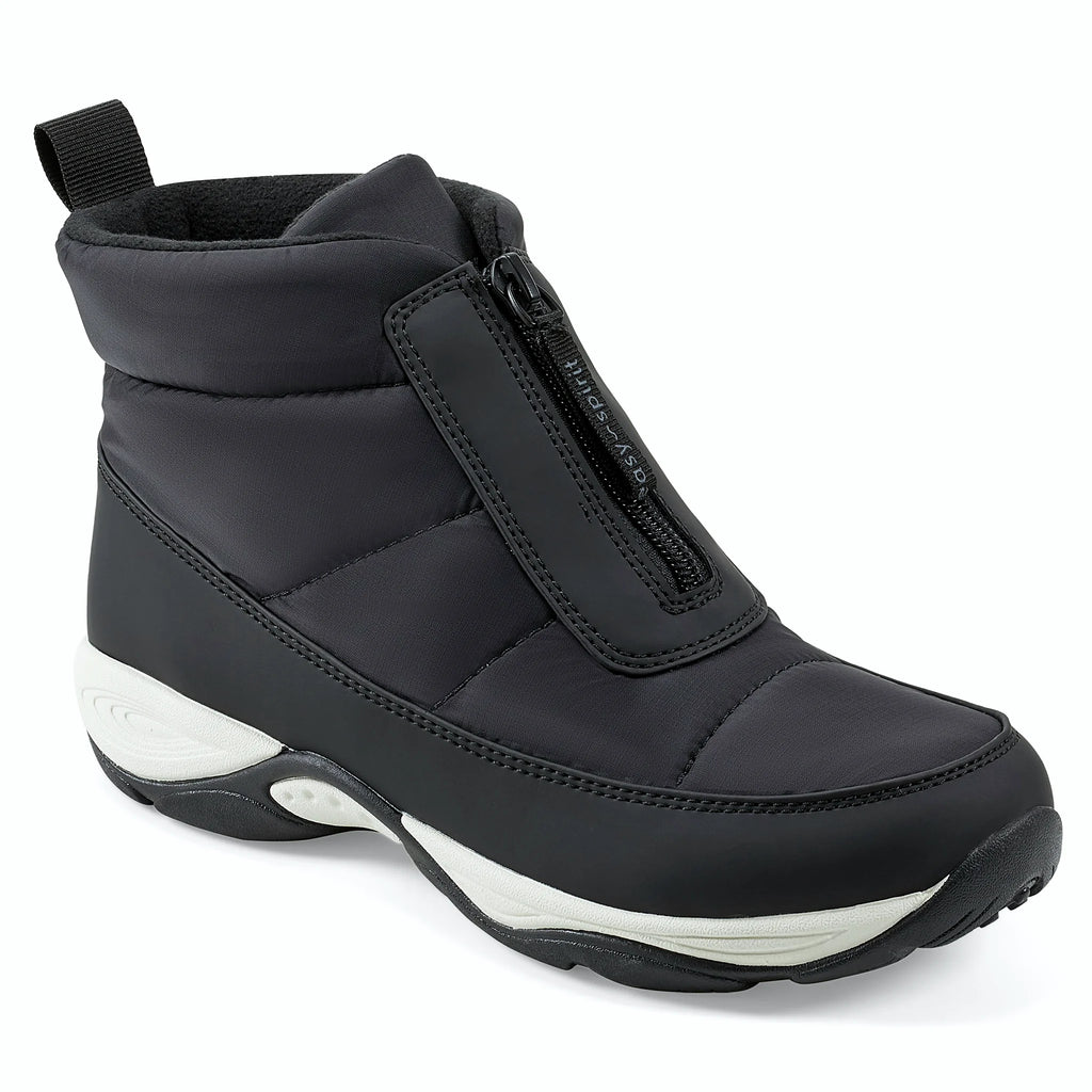 Zipper running along the upper of a cold weather bootie