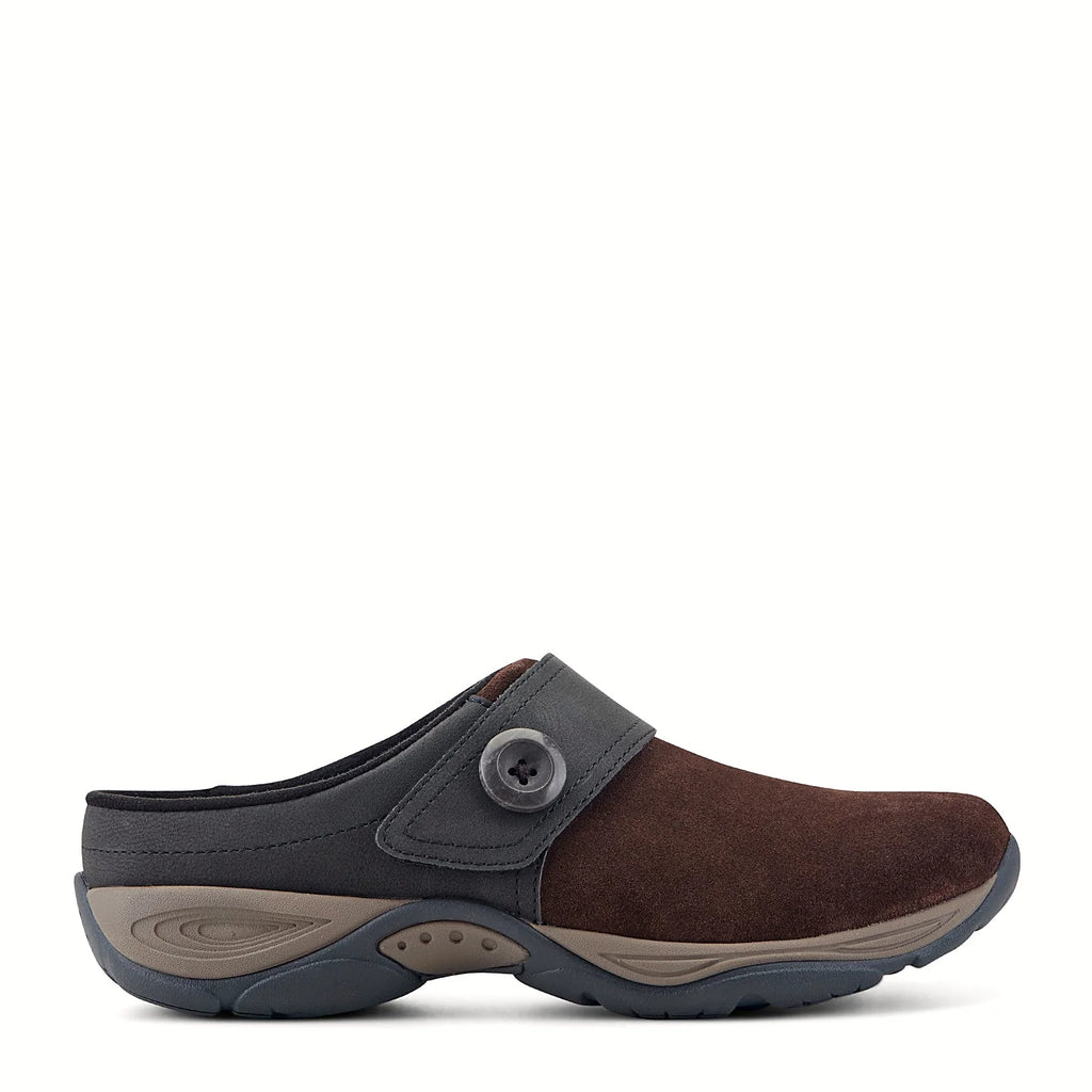 Suede mule clog with a curved silhouette