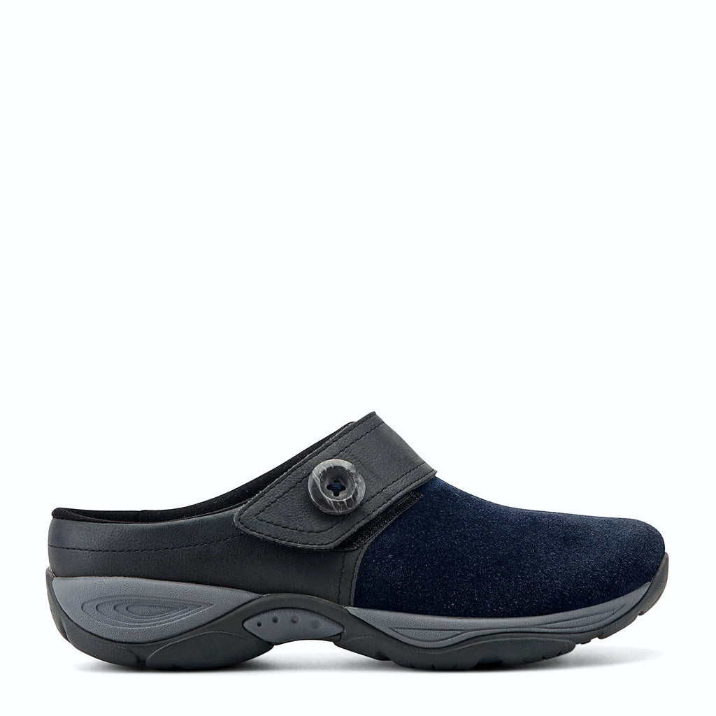 Suede mule clog with a curved silhouette