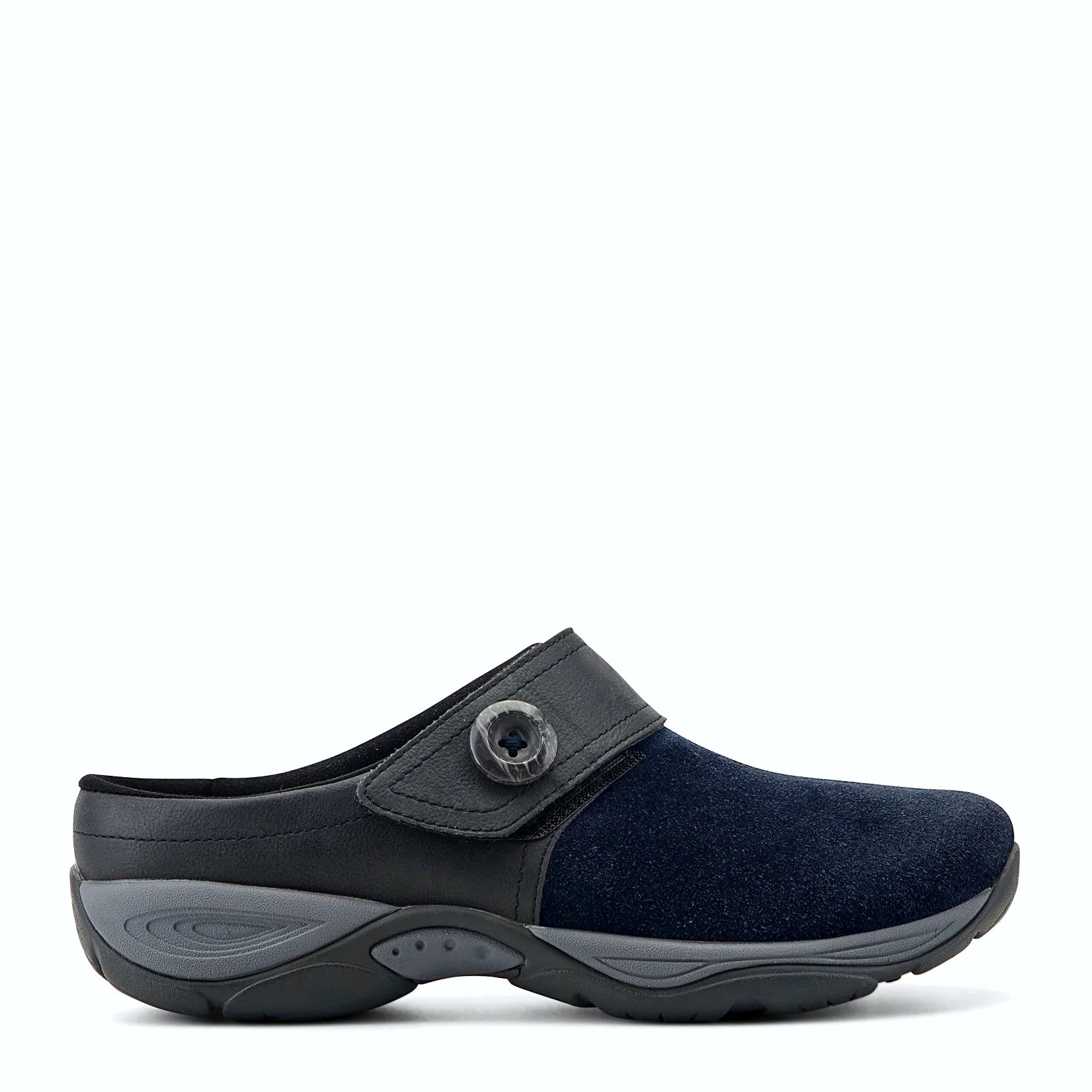 Suede mule clog with a curved silhouette
