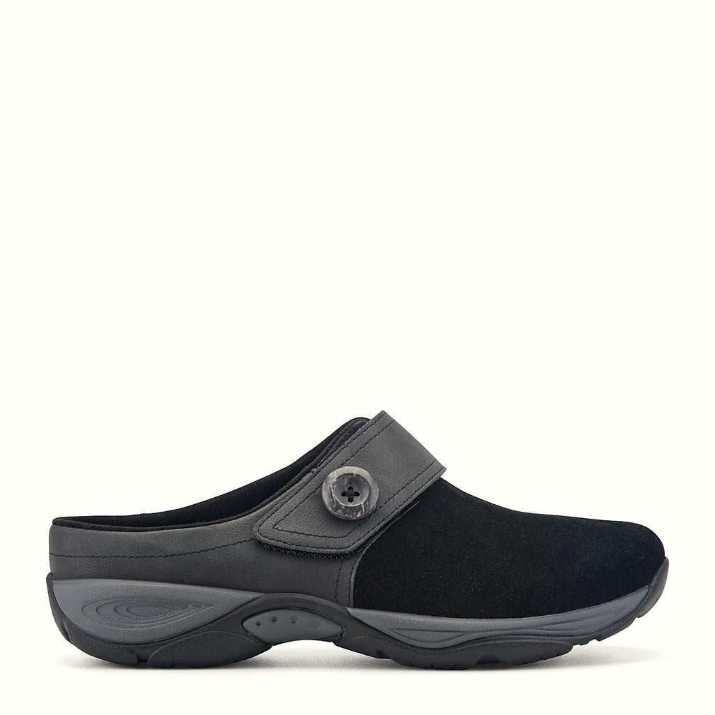 Suede mule clog with a curved silhouette