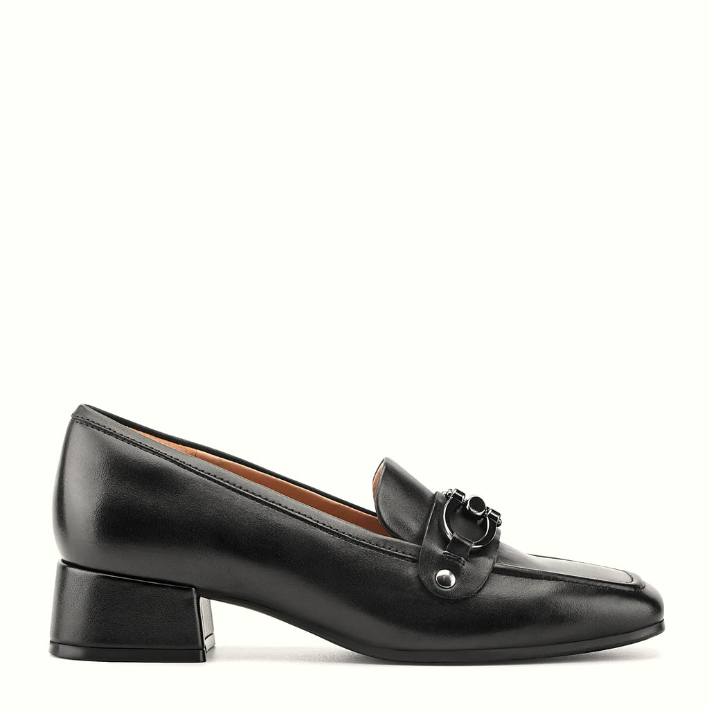 Leather loafer raised on a block heel