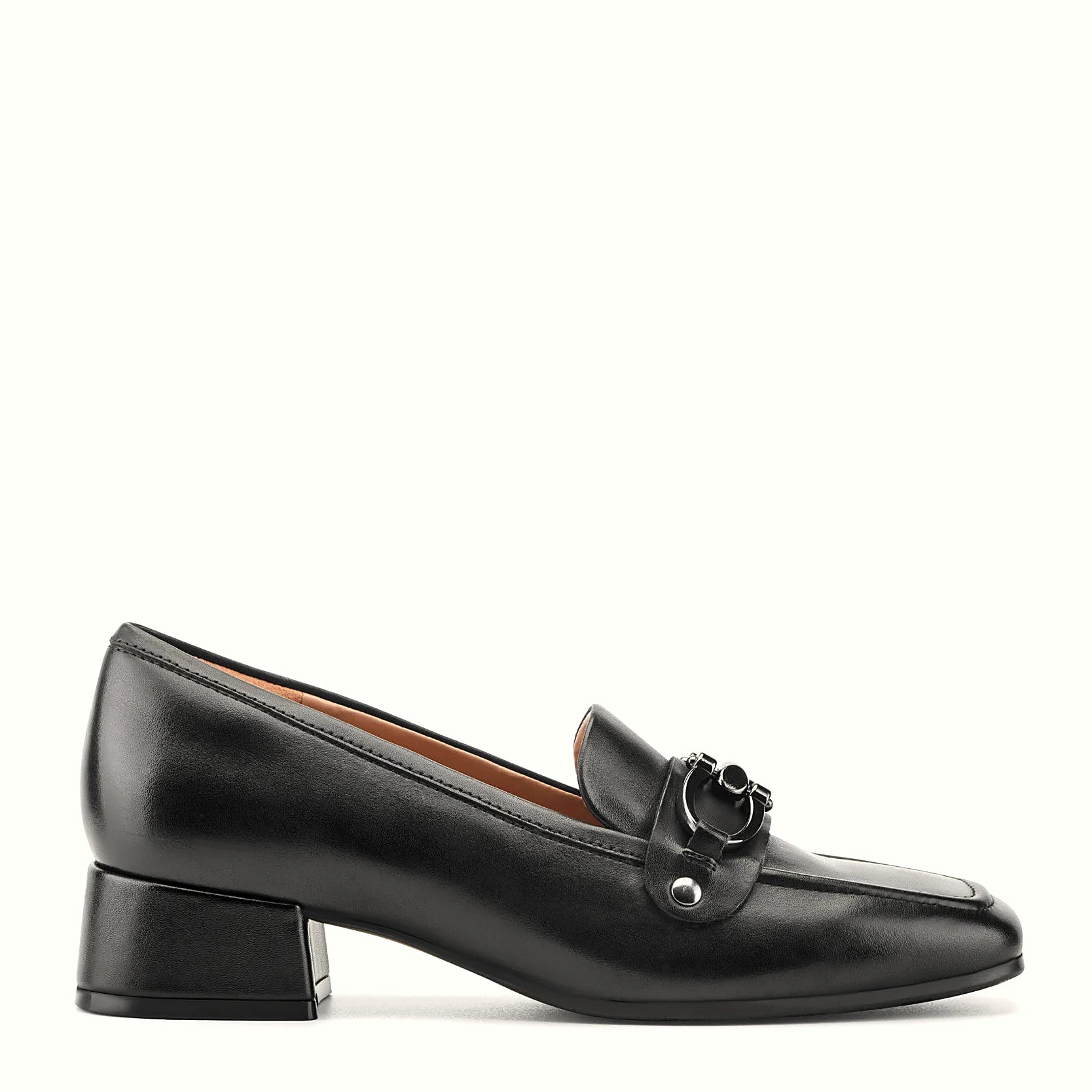 Leather loafer raised on a block heel