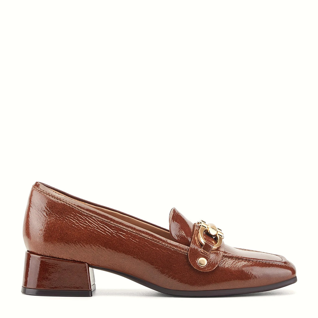 Leather loafer raised on a block heel