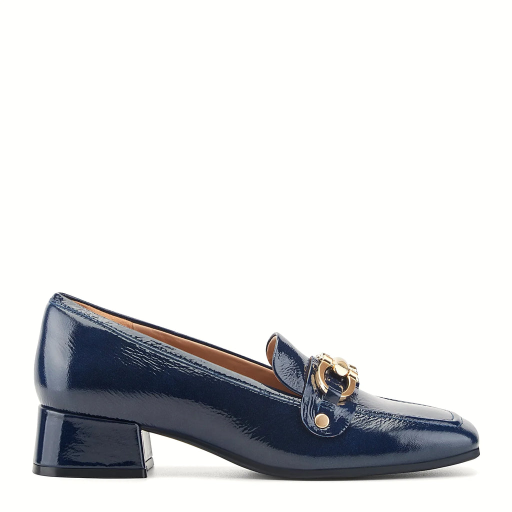 Leather loafer raised on a block heel