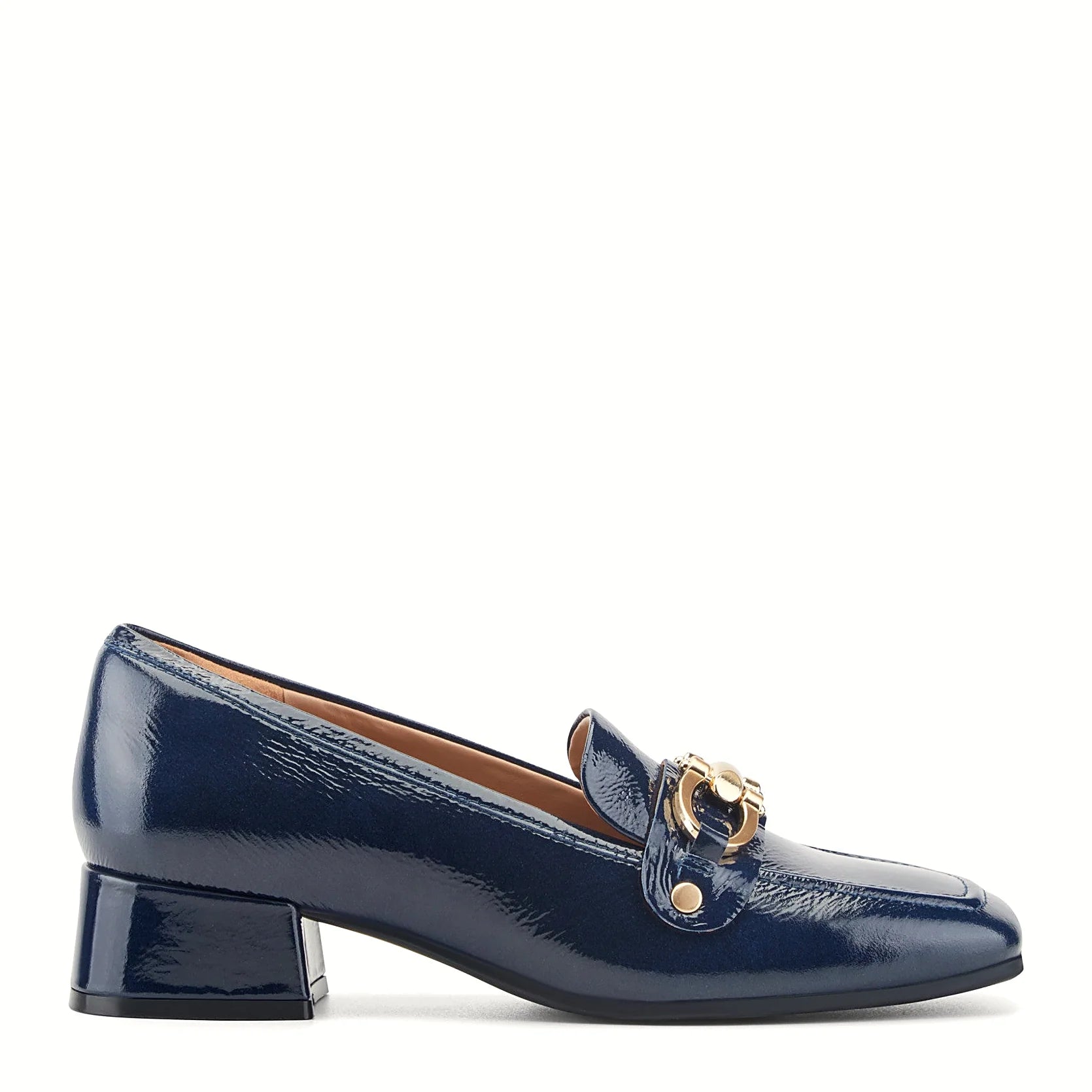 Leather loafer raised on a block heel