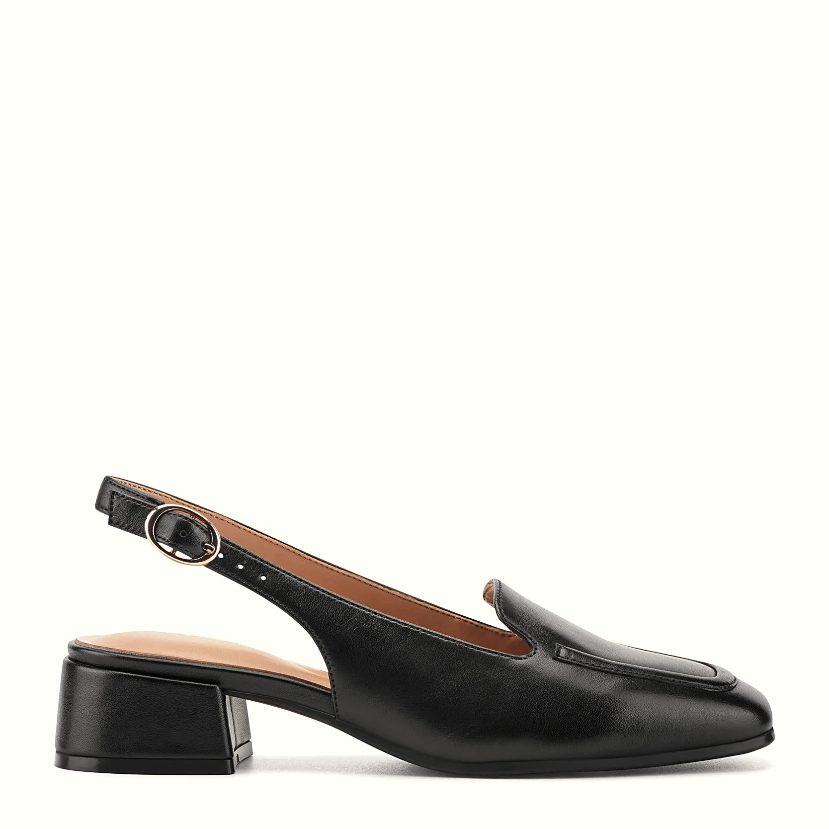 Squared-toe slingback with a low block heel