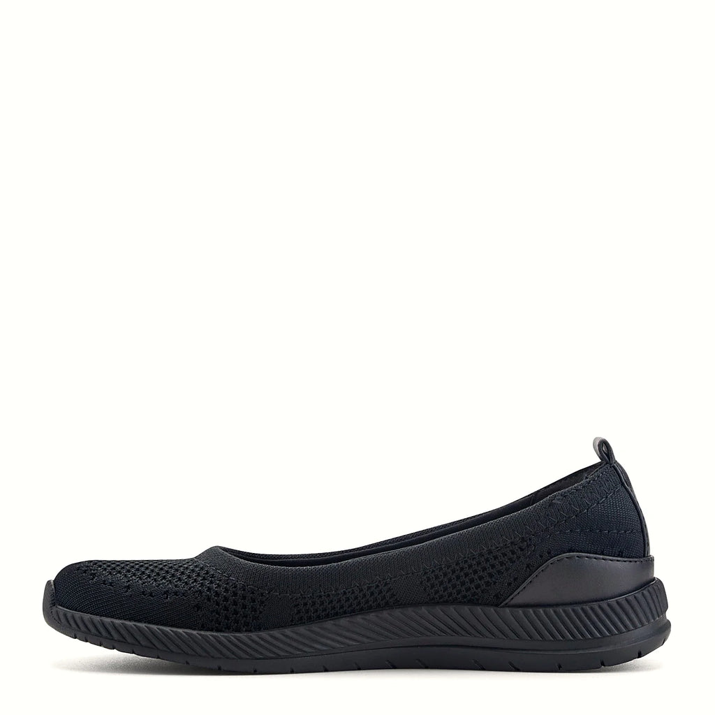 Engineered knit pull-on flat with subtle shimmer