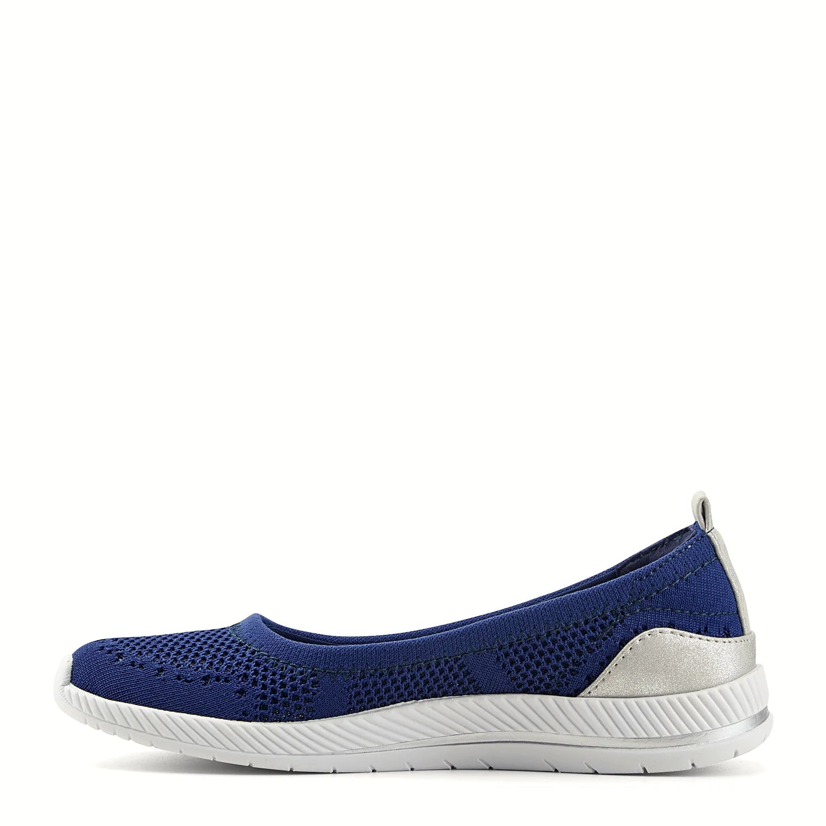 Engineered knit pull-on flat with subtle shimmer