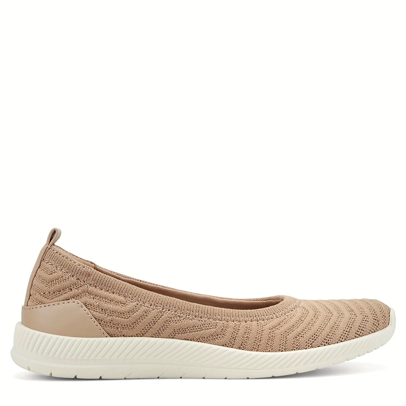 Engineered knit pull-on flat with subtle shimmer