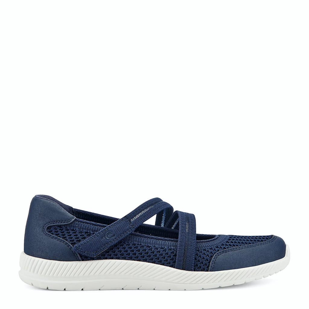 Curved sole profile under a Mary Jane walking shoe