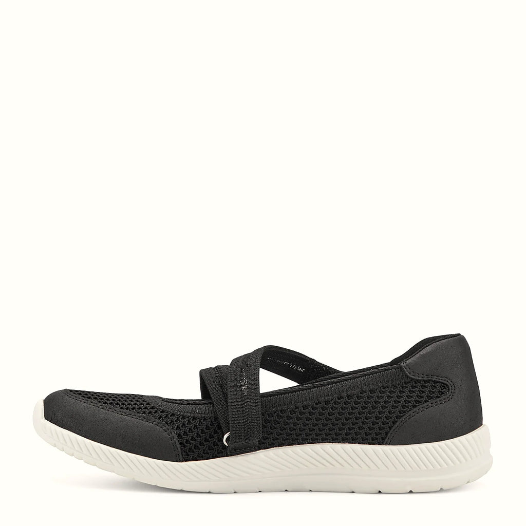 Hook-and-loop straps on a knit walking shoe
