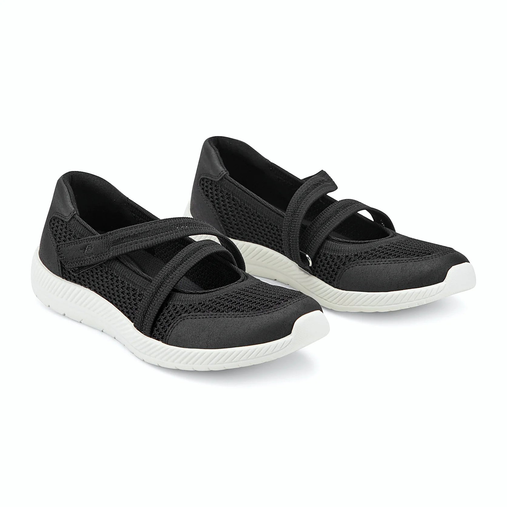 Curved sole profile under a Mary Jane walking shoe