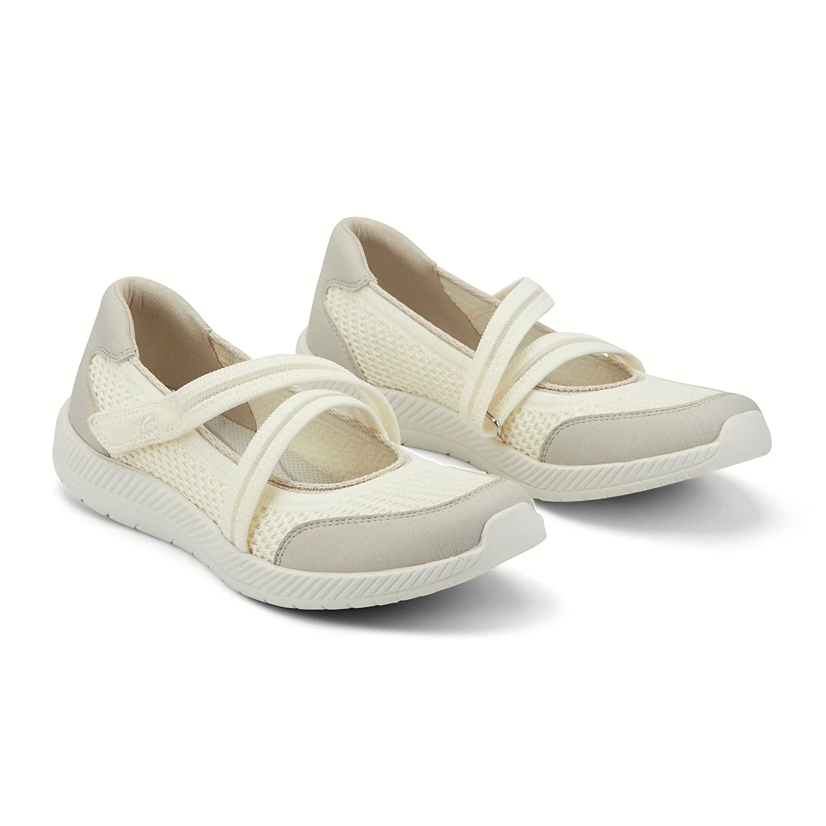 Smooth overlays at the toe and heel of a knit shoe