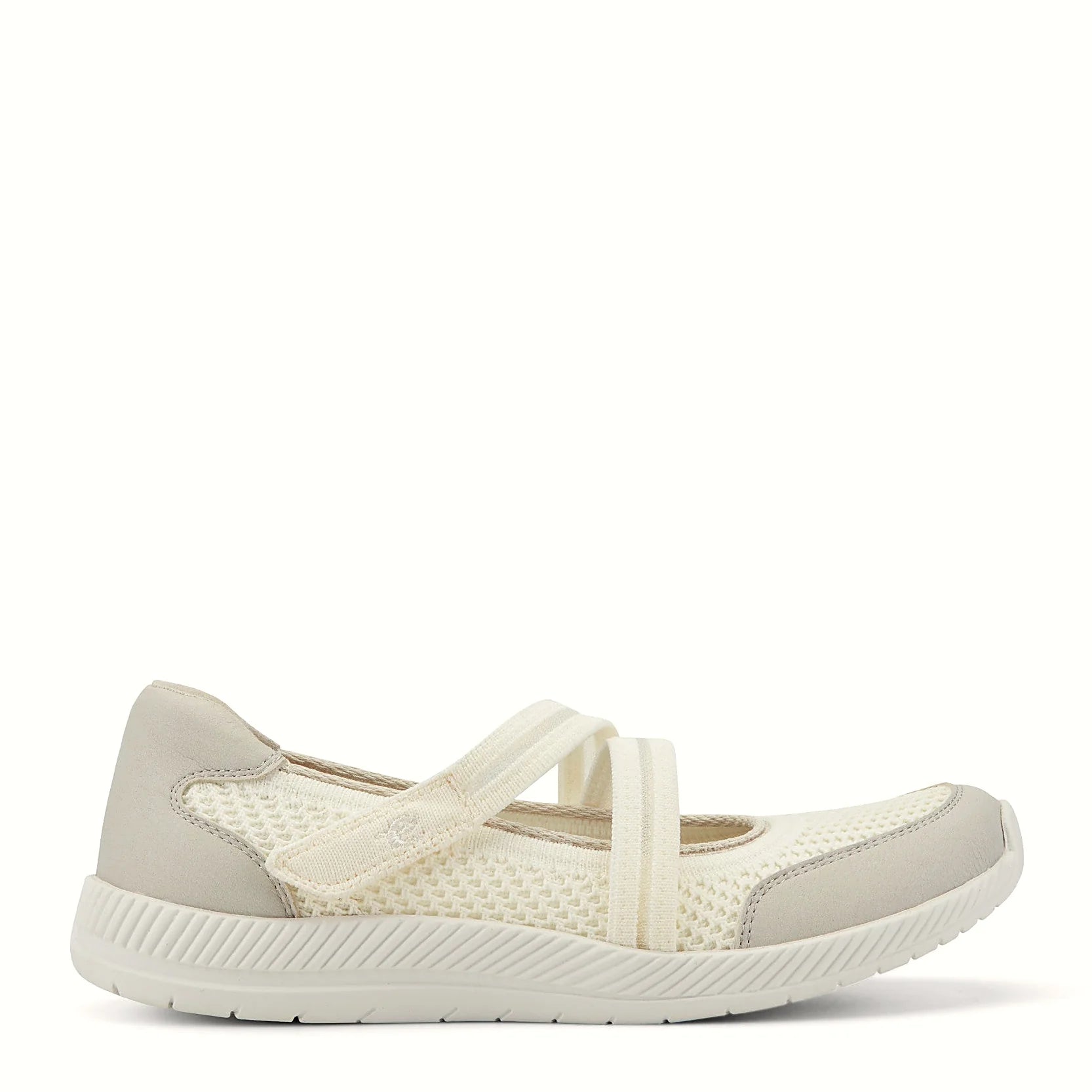 Hook-and-loop straps on a knit walking shoe
