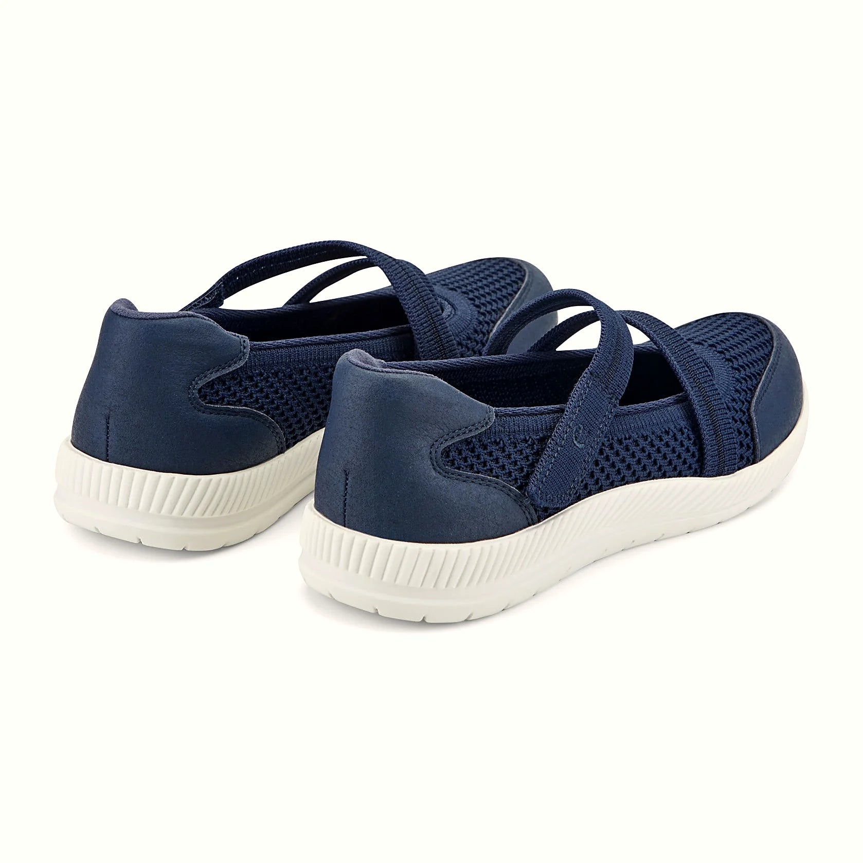 Hook-and-loop straps on a knit walking shoe