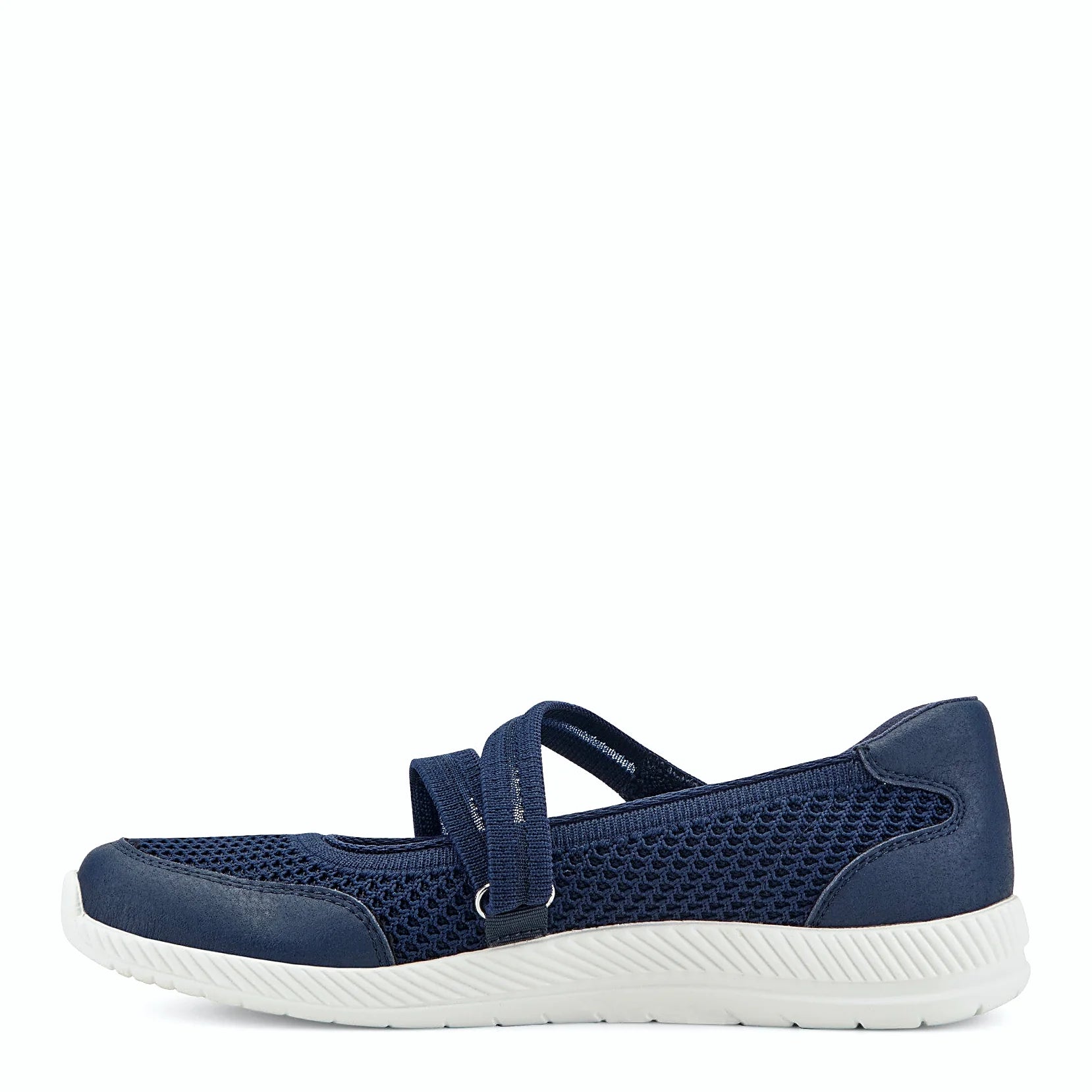 Smooth overlays at the toe and heel of a knit shoe