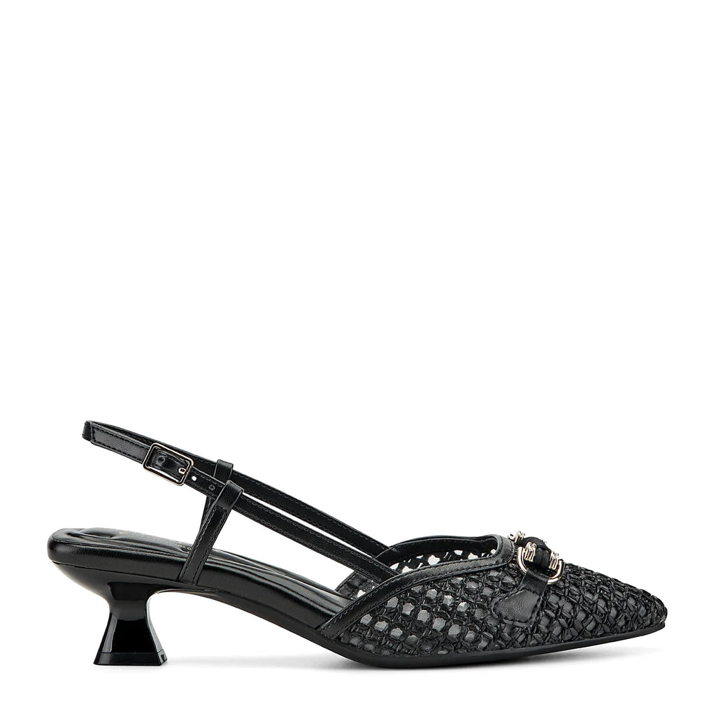 Raffia slingback with a woven lattice vamp