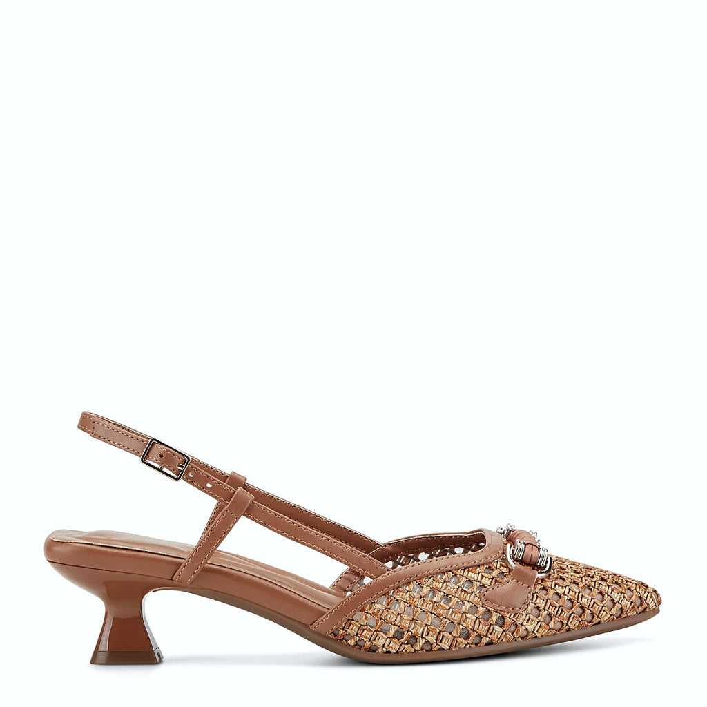 Raffia slingback with a woven lattice vamp