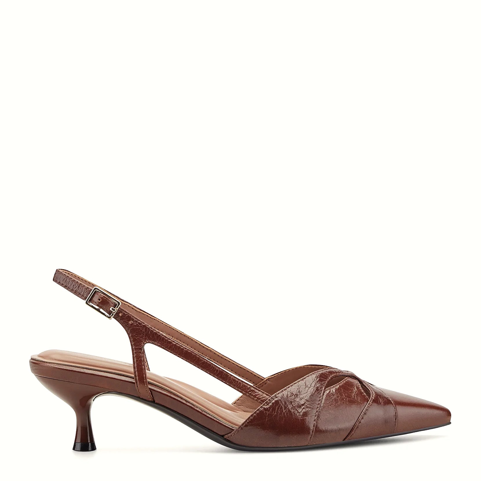Leather slingback with a petal-like cutout at the toe