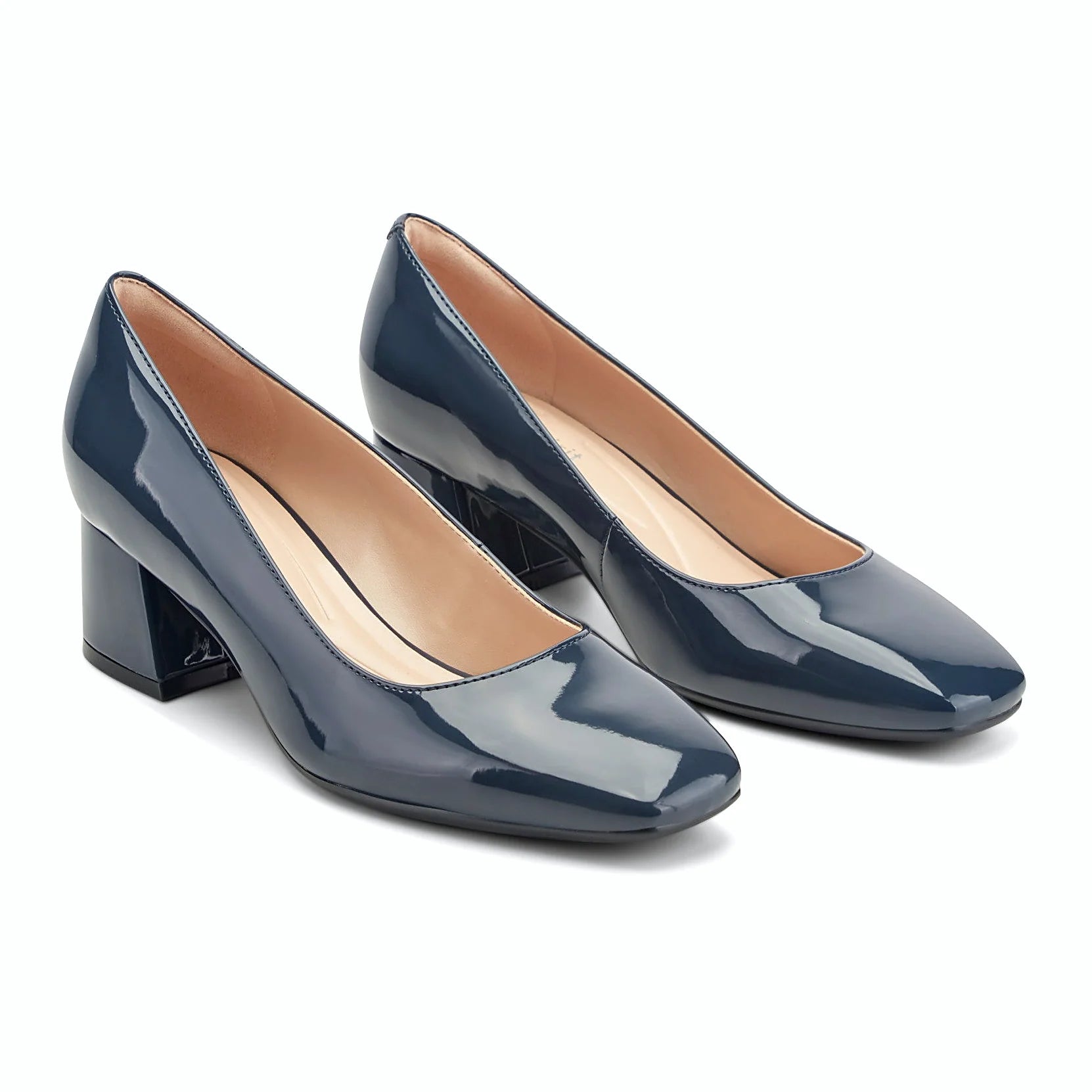 Block heel under a slip-on dress pump