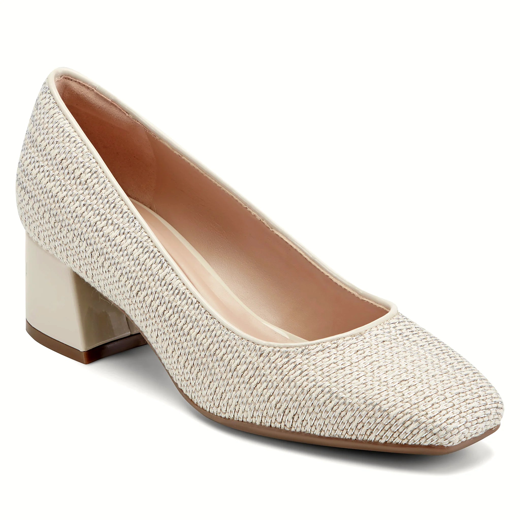 Block heel under a slip-on dress pump