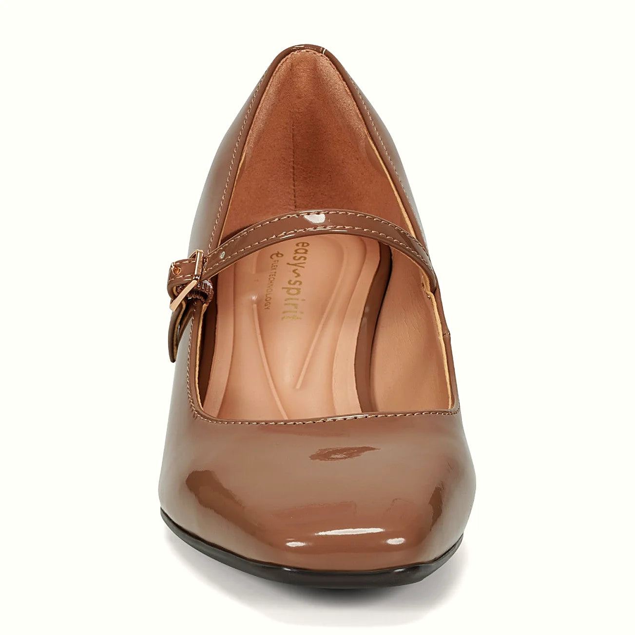 Glossy patent finish on a Mary Jane dress pump