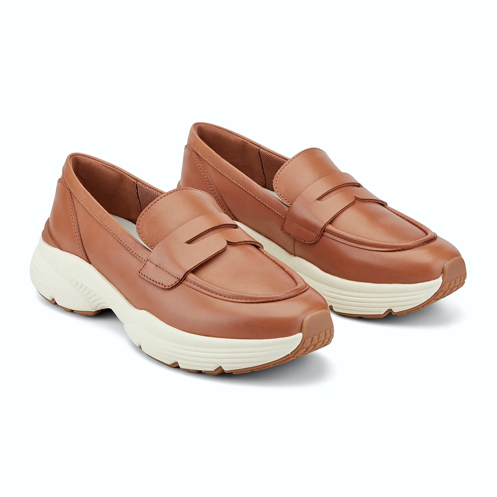 Contrast heel detail on a platform penny loafer