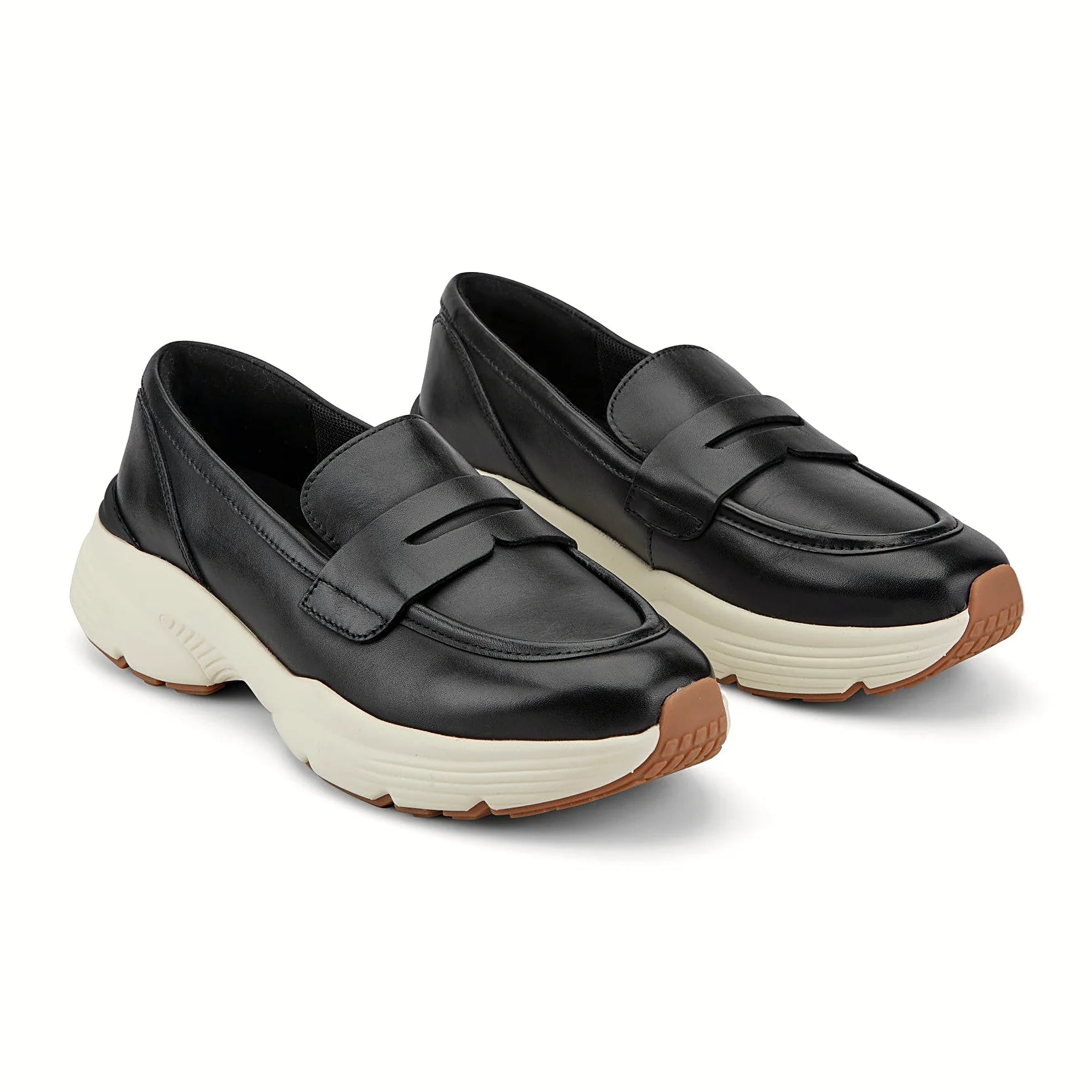 Rounded toe box on a platform penny loafer