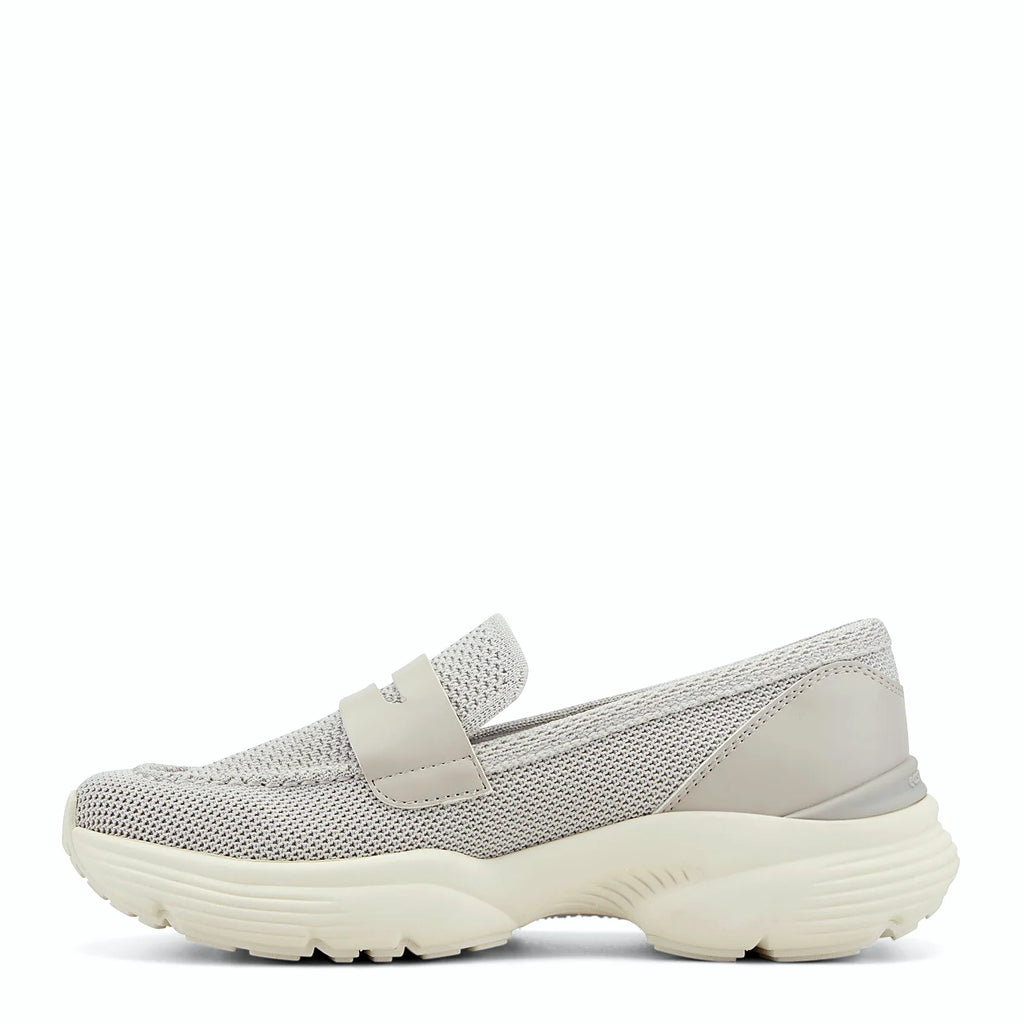 Rounded toe box on a platform penny loafer