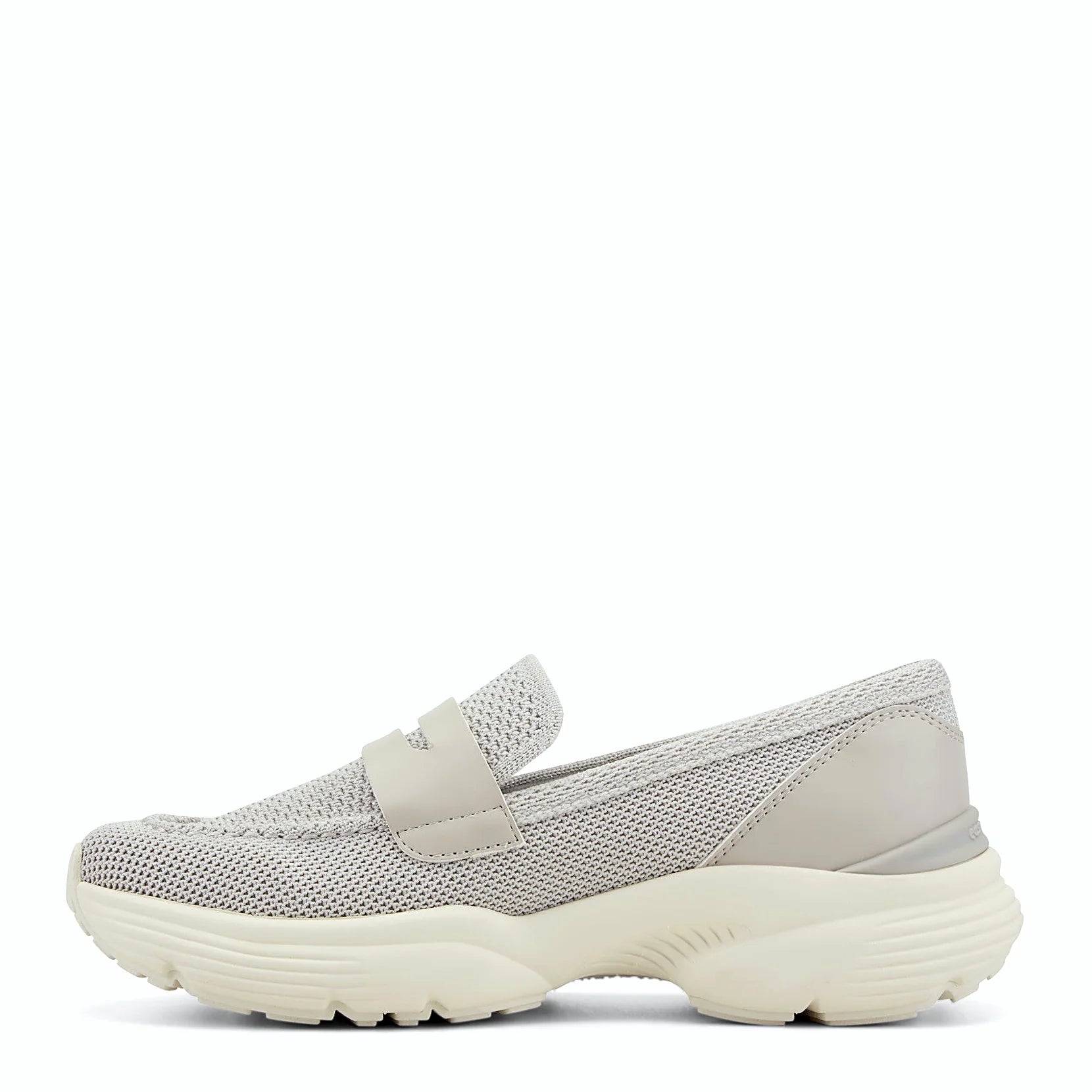 Rounded toe box on a platform penny loafer
