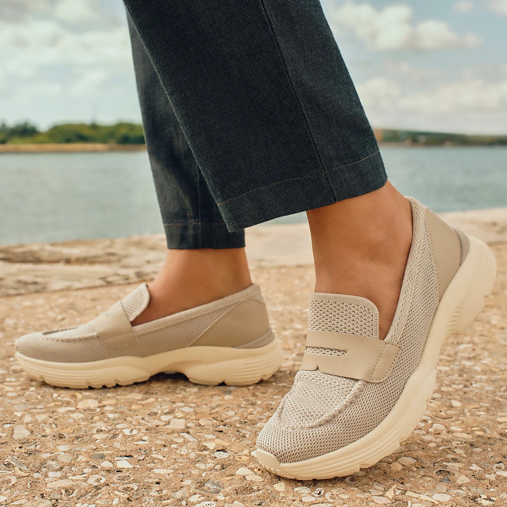 Rounded toe box on a platform penny loafer