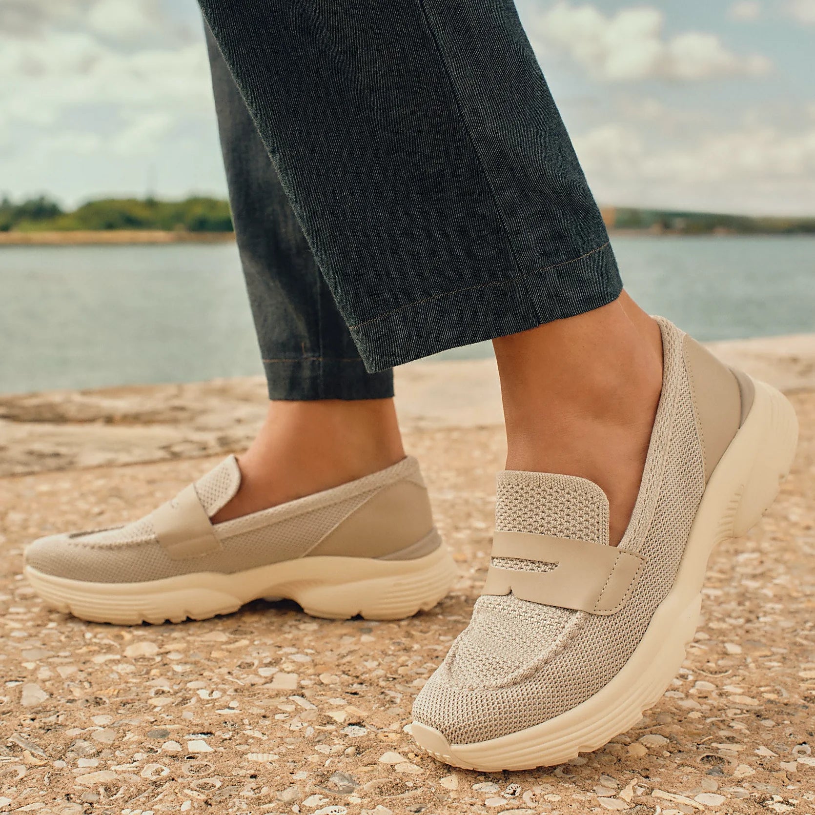 Platform penny loafer with a penny strap across the vamp