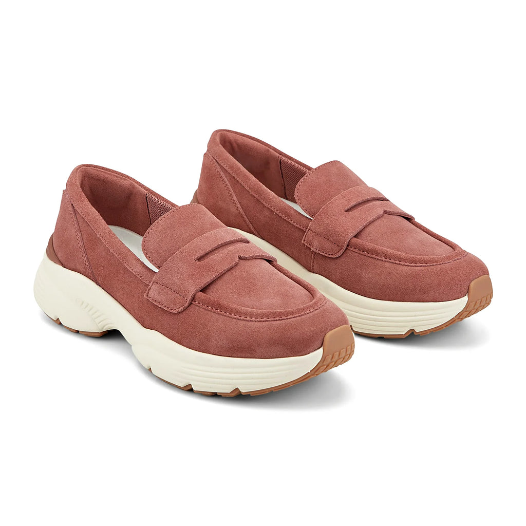 Rounded toe box on a platform penny loafer