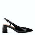 Pointed slingback pump with a cap-toe detail