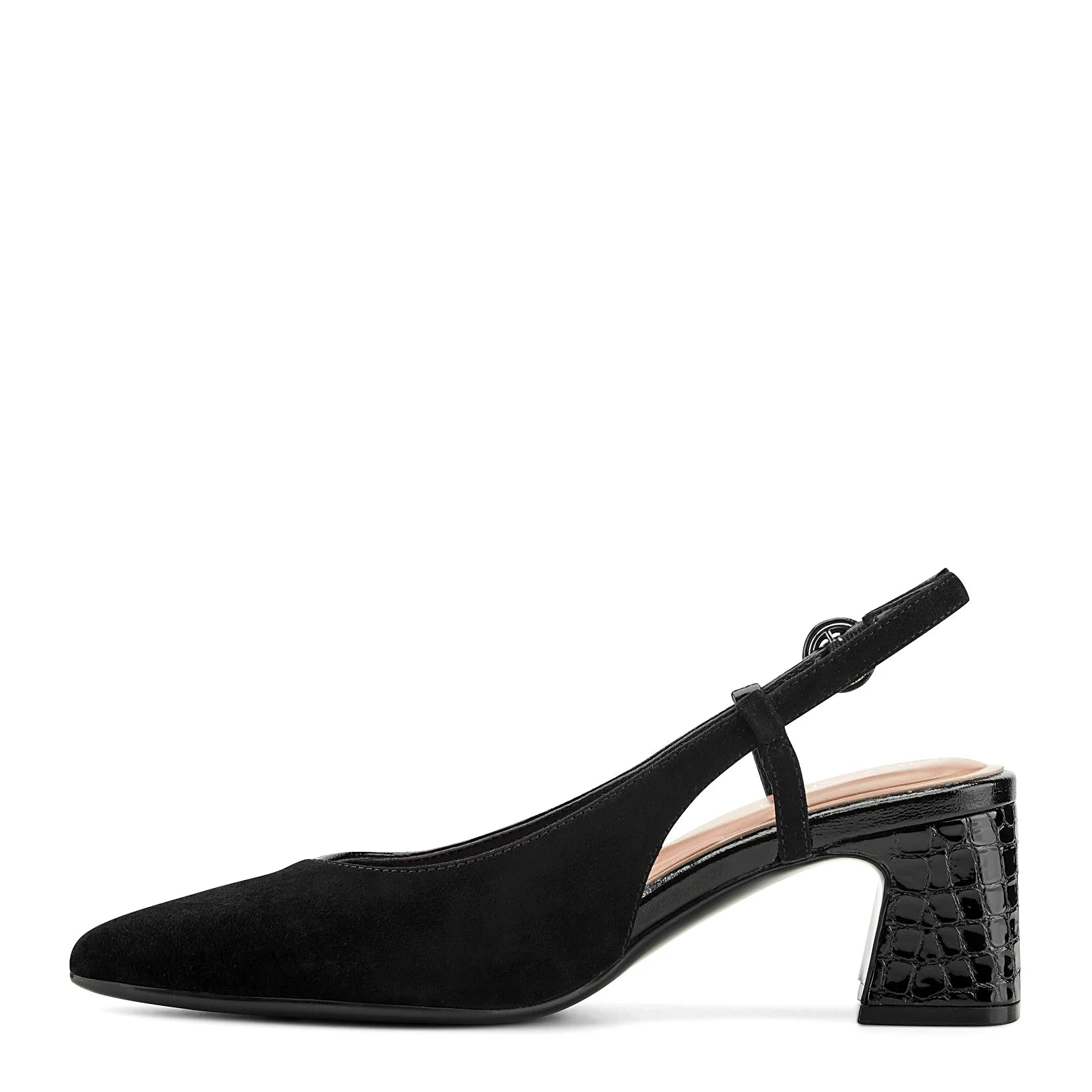 Cap toe line across the front of a dress pump