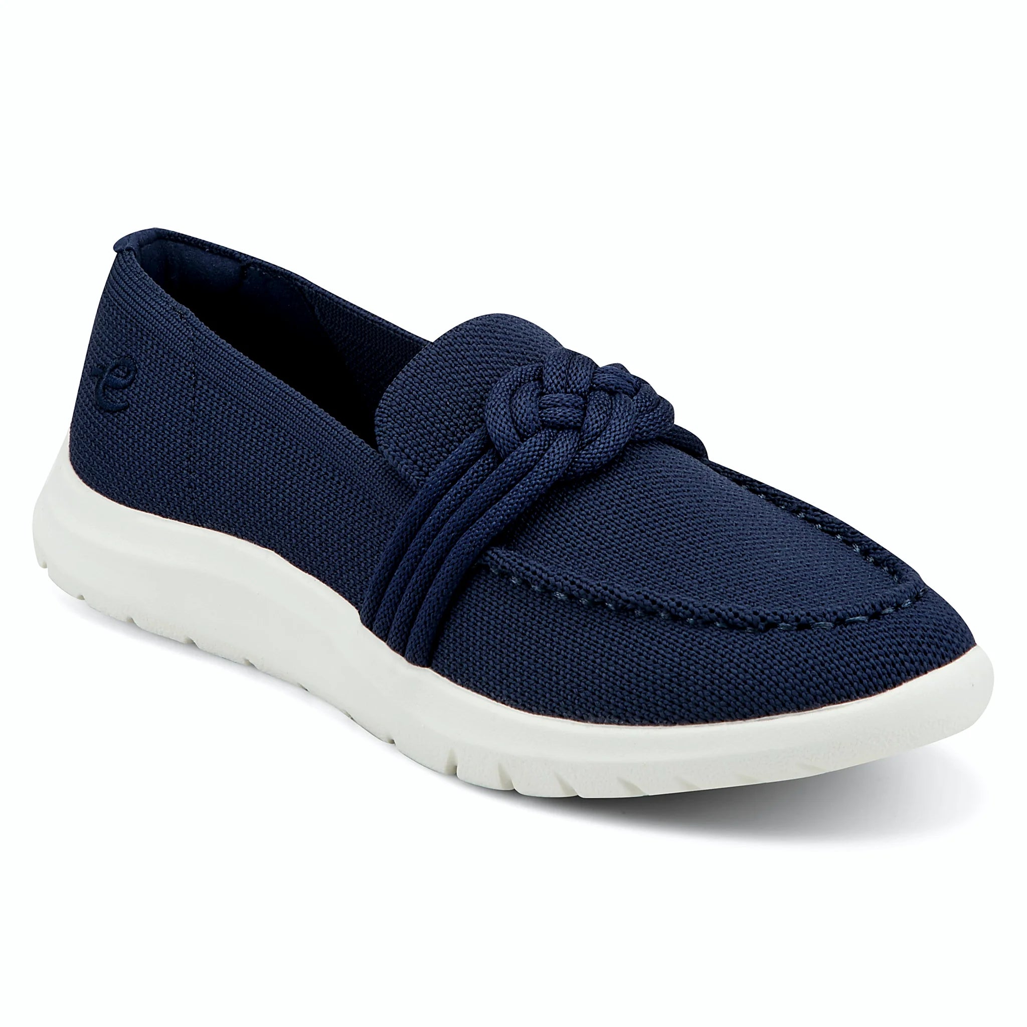 Moc-toe stitching across a slip-on loafer