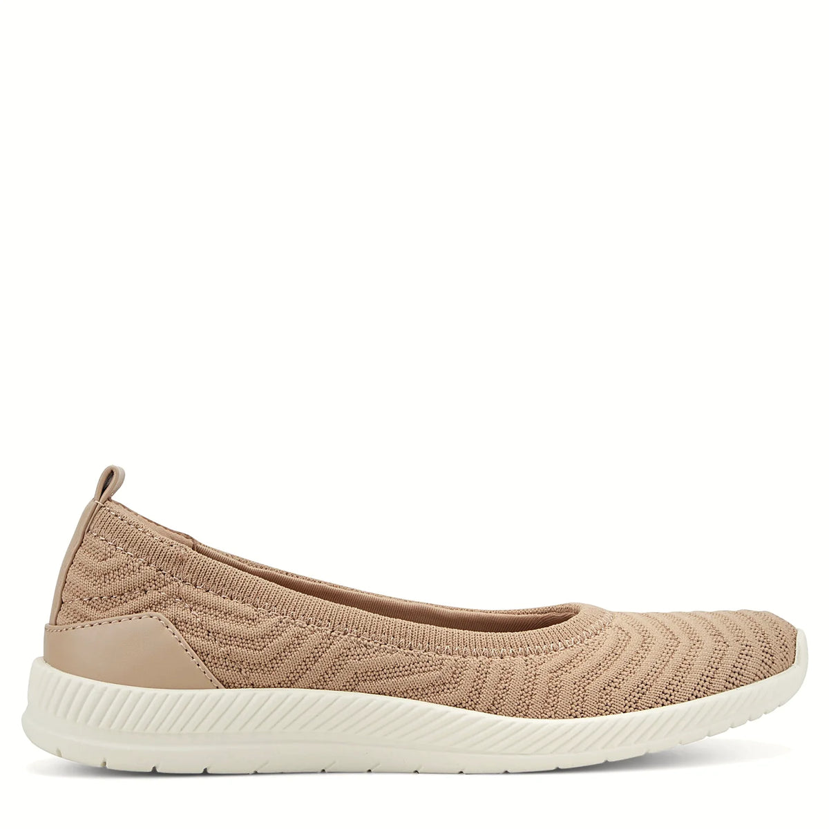 Engineered knit pull-on flat with subtle shimmer