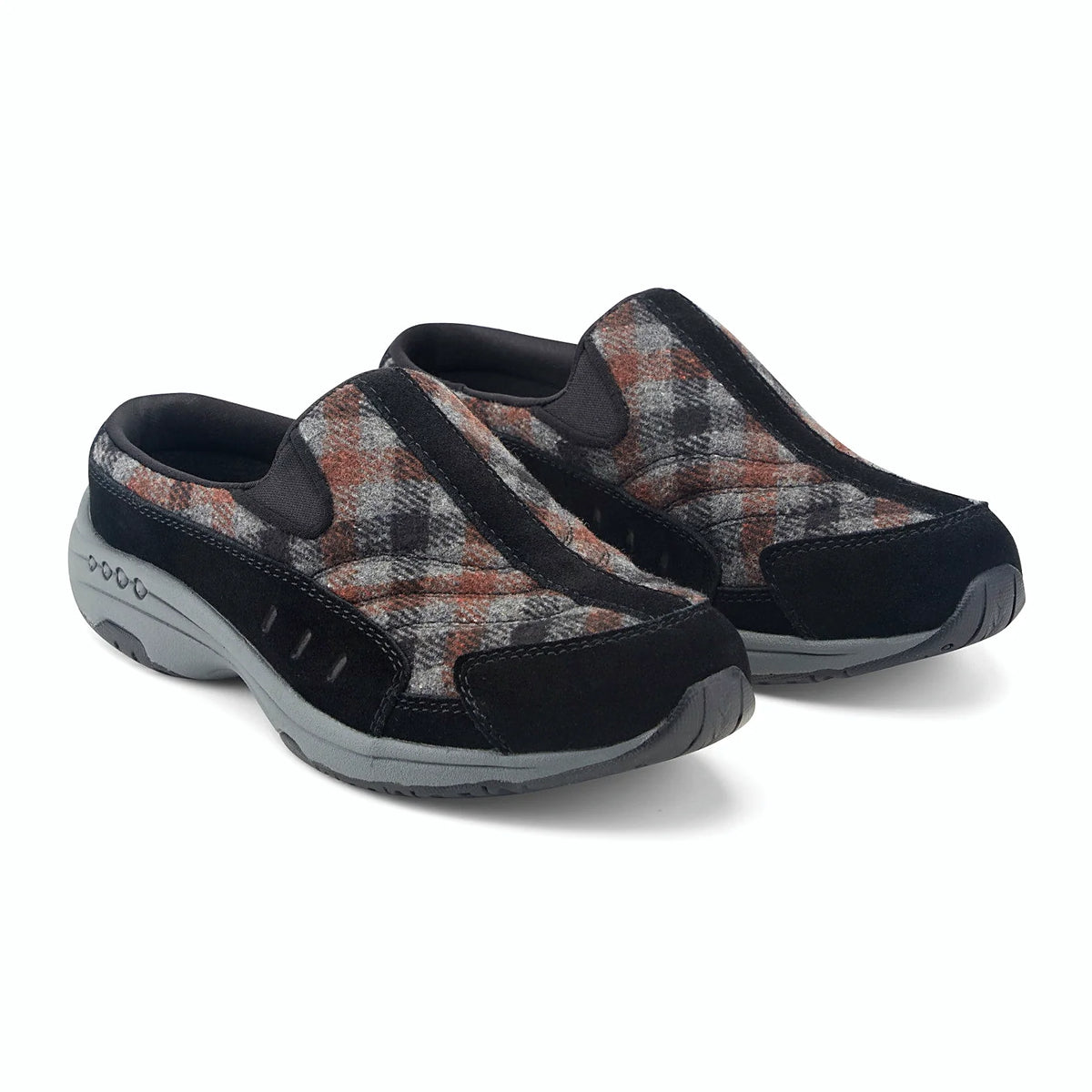 Molded footbed inside a suede-overlay clog