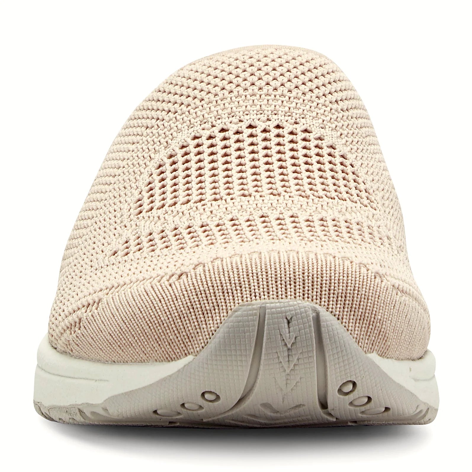 Rocker bottom sole under a knit slip-on clog