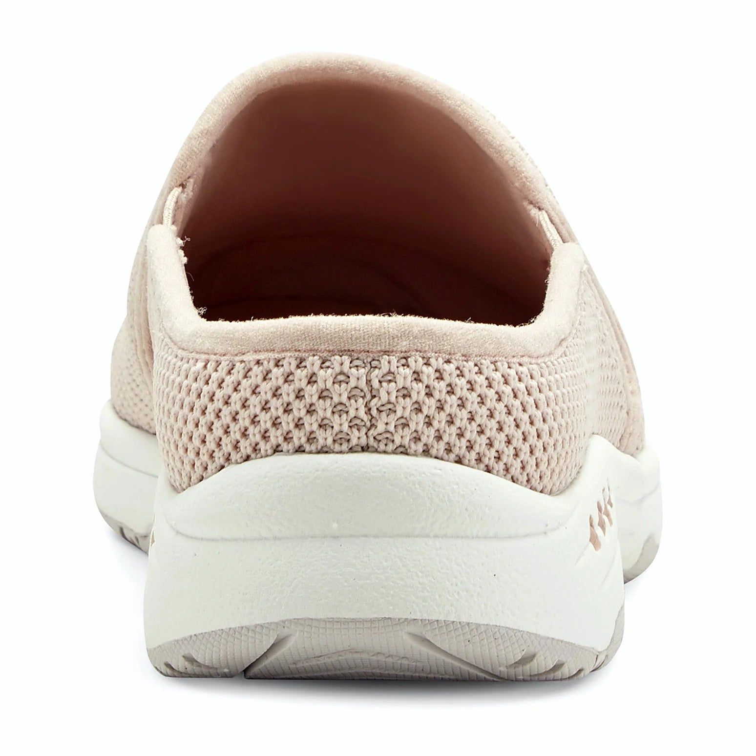 Molded rubber outsole on a recycled knit clog