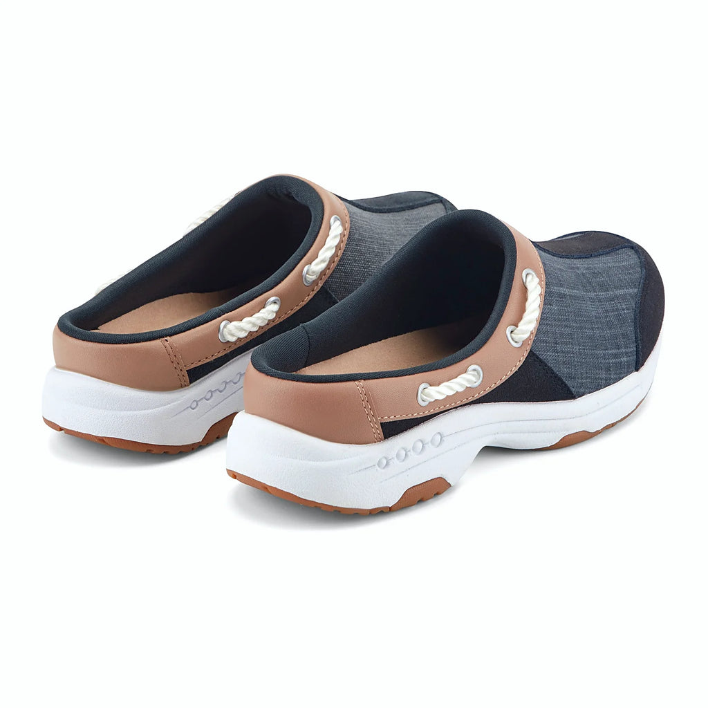 Roomy round toe on an open-back clog