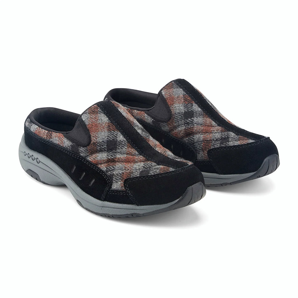 Molded footbed inside a suede-overlay clog