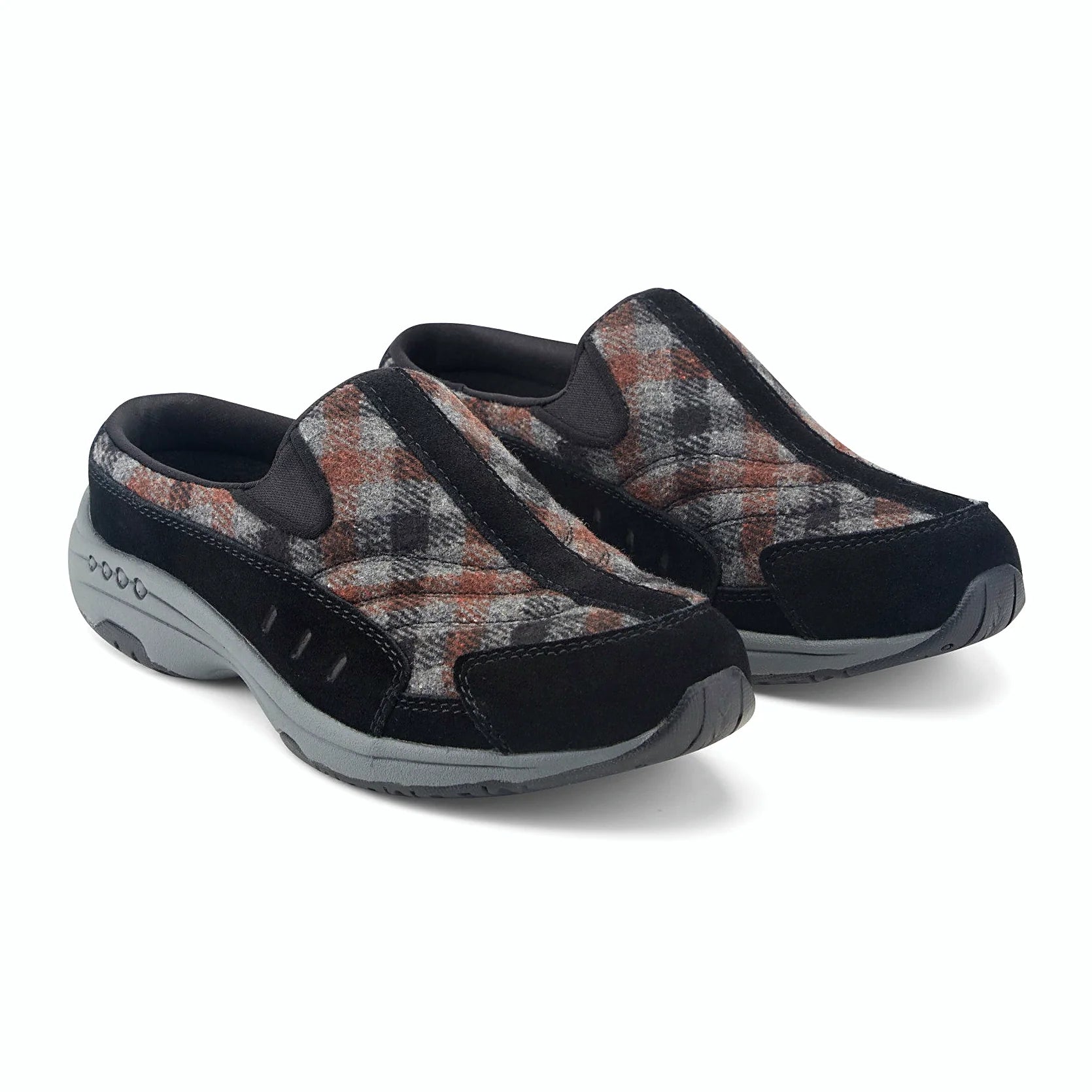Molded footbed inside a suede-overlay clog