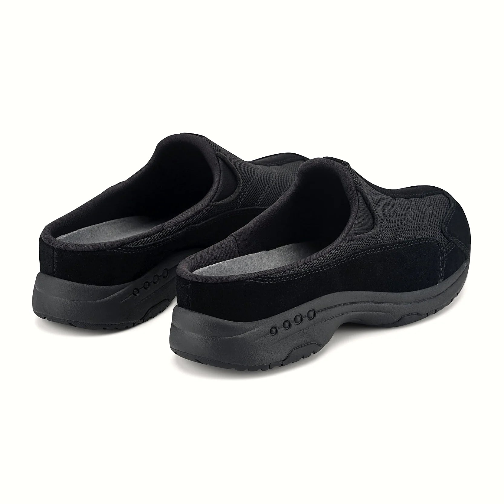 Molded footbed inside a suede-overlay clog