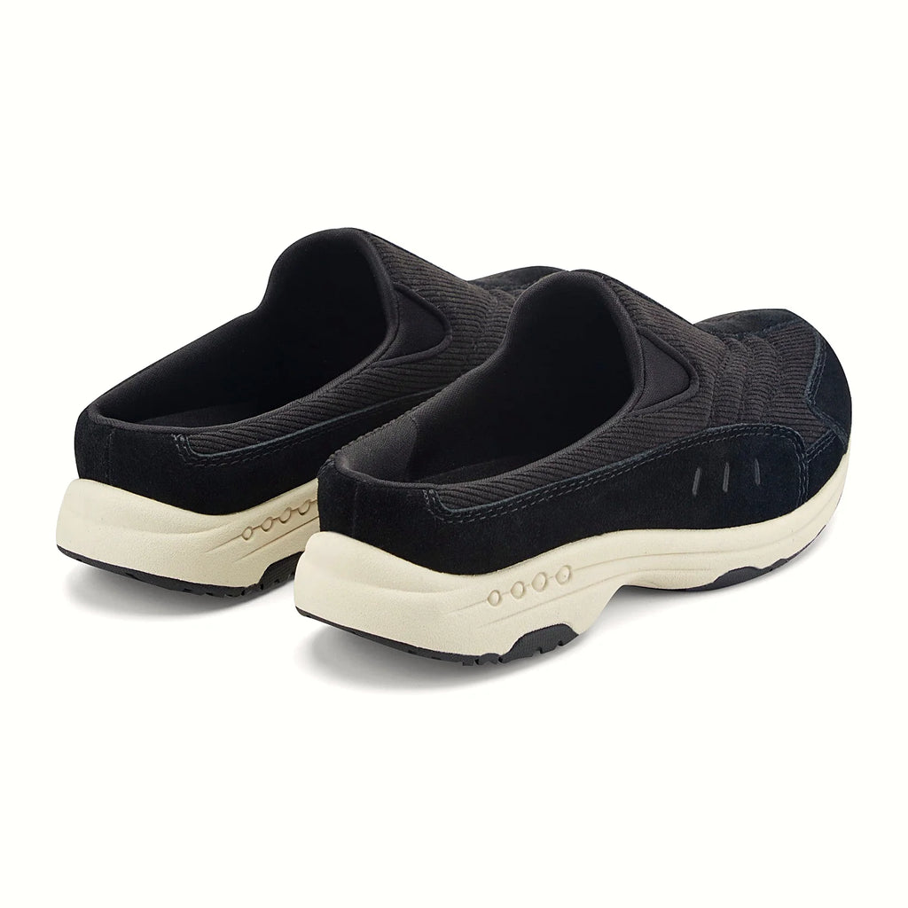 Molded footbed inside a suede-overlay clog